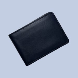 buffalo Leather  Plain Wallet Men Short Wallet Purse Small Vintage Wallets Card Holder ( dark blue ) - Image 3
