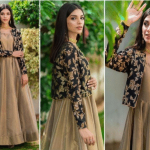 2 Pc Embroidered Round Neck Silk Maxi & Jacket - Image 3