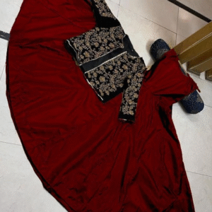 2 Pc Embroidered Round Neck Silk Maxi & Jacket - Image 2