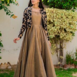 2 Pc Embroidered Round Neck Silk Maxi & Jacket - Image 5