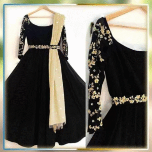 3 Pc Embroidered Silk Maxi, Trouser & Dupatta - Image 3