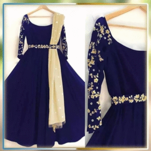 3 Pc Embroidered Silk Maxi, Trouser & Dupatta - Image 1