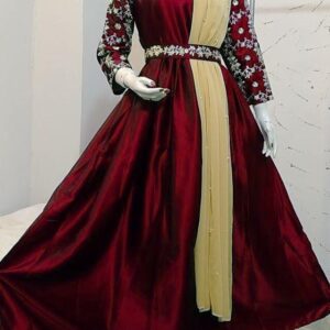 3 Pc Embroidered Silk Maxi, Trouser & Dupatta - Image 4