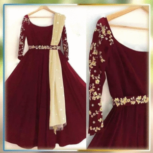 3 Pc Embroidered Silk Maxi, Trouser & Dupatta - Image 2