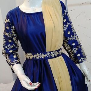 3 Pc Embroidered Silk Maxi, Trouser & Dupatta - Image 5