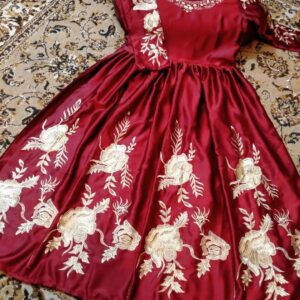 1 Pc Embroidered Round Neck Silk Maxi - Image 1