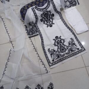 3PCs Front Heavy Embroidery Shirt With Frill Style Embroidered Dupatta - Image 2