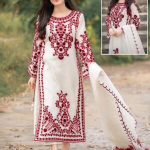 3PCs Front Heavy Embroidery Shirt With Frill Style Embroidered Dupatta - Image 5