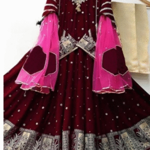 3pcs Neck,Border Heavy Embroidery With Two Colours Dupatta - Image 2