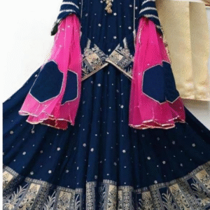 3pcs Neck,Border Heavy Embroidery With Two Colours Dupatta - Image 1