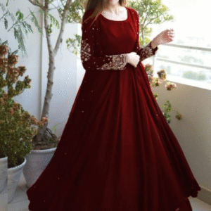 3 Piece Heavy Embroidered With Front And Back Pearls Attached Gown With Maxi Trouser - Image 5