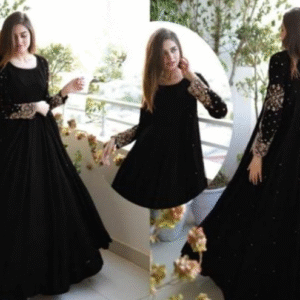 3 Piece Heavy Embroidered With Front And Back Pearls Attached Gown With Maxi Trouser - Image 3