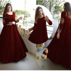 3 Piece Heavy Embroidered With Front And Back Pearls Attached Gown With Maxi Trouser - Image 2