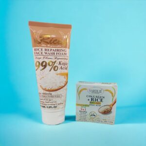Kit 2 Pcs Deep Facial Cleanser And Repairer With Rice Extract Eliminates Fats And Impurities 150ML Yardlie Clarifying Hyaluronic Acid Rice Scrub + Collagen Beauty Cream - Image 3