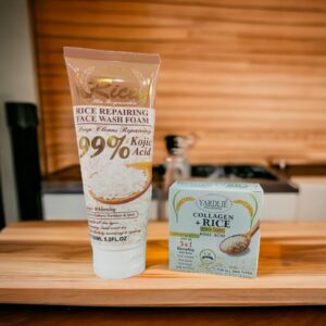 Kit 2 Pcs Deep Facial Cleanser And Repairer With Rice Extract Eliminates Fats And Impurities 150ML Yardlie Clarifying Hyaluronic Acid Rice Scrub + Collagen Beauty Cream - Image 2