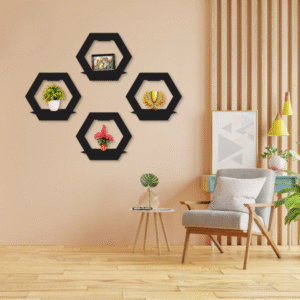 (3 pcs set ) Hexagon Shape 3D Wooden Wall Shelf | Wall Shelves for Home Decor Living Room /  for Kids Room and Girls Room and for Gift Items - Image 2