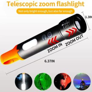 Rechargeable Tactical Flashlight High Lumens, Brightest Flashlights for Emergencies Camping COB Sidelight, Zoomable Multicolor Lenses Flashlight Hiking Hunting - Image 5
