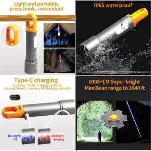 Rechargeable Tactical Flashlight High Lumens, Brightest Flashlights for Emergencies Camping COB Sidelight, Zoomable Multicolor Lenses Flashlight Hiking Hunting - Image 3