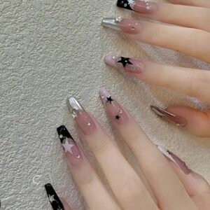 10 PCs Fake Nails False Nails Wearable Nails Stylish Pattern Artificial Nails | Fake Nails For Girls | Artificial Nails For Women with Sticking Dots ( Random Design ) - Image 1