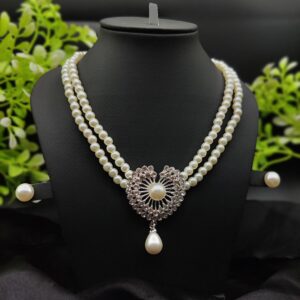Imported Exquisite Double-Strand Pearl Necklace with Radiant Heart Pendant | Girls & Women Fashion - Image 1