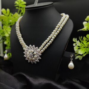 Imported Graceful Radiance Pearl Necklace Set with Exquisite Floral Pendant ?? | Artificial Jewellery For Girls & Women - Image 1