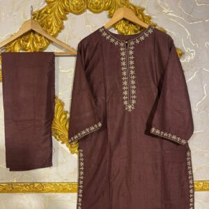 2pcs Stitched Suits 2 Pcs Elegant Women's Stitched Embroidered Linen Shirt And Trouser - Image 1