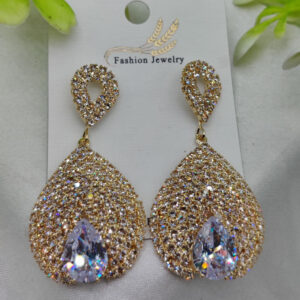 Luxurious Teardrop Crystal Earrings with Pave Detailing Earrings - Luxurious Gold Finish | Best Quality Artificial Earrings For Girls & Women - Image 1