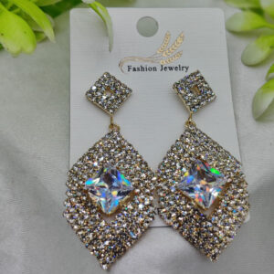 Imported Dazzling Geometric Crystal Drop Earrings - Nickel-Free Luxury Earrings ? Nickel Free Earrings - Luxurious Gold Finish | Best Quality Artificial Earrings For Girls & Women - Image 1