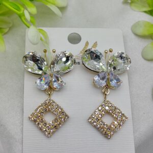 Imported Dazzling Butterfly and Diamond Drop Earrings ? Nickel-Free Sparkle - Image 1