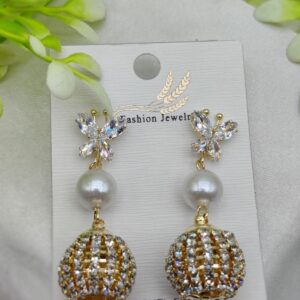 Import Elegant Butterfly Pearl Drop Earrings with Crystal Sphere Charm - Image 2