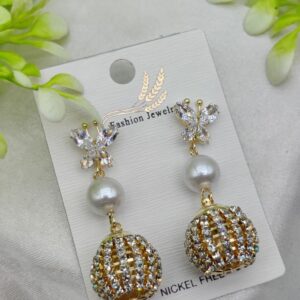 Import Elegant Butterfly Pearl Drop Earrings with Crystal Sphere Charm - Image 1