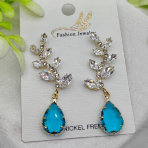Imported Exquisite Crystal Vine Drop Earrings with Blue Gemstone Accent | Girls Earrings | Women Earrings | Jewellery - Image 1