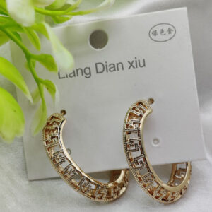Imported Elegant Geometric Pattern Hoop Earrings - Luxurious Gold Finish | Best Quality Artificial Earrings For Girls & Women - Image 1