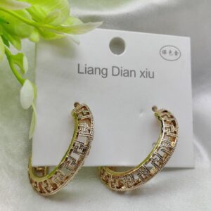 Imported Elegant Geometric Pattern Hoop Earrings - Luxurious Gold Finish | Best Quality Artificial Earrings For Girls & Women - Image 2