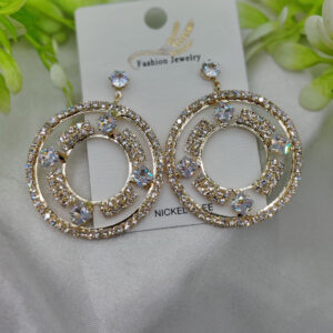 Imported Radiant Crystal Circle Drop Earrings ? Elegant Statement Jewelry?- Luxurious Gold Finish | Best Quality Artificial Earrings For Girls & Women - Image 1