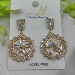 Imported Radiant Baguette Floral Drop Earrings ? Nickel Free Earrings - Luxurious Gold Finish | Best Quality Artificial Earrings For Girls & Women - Image 1