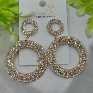 Imported Radiant Double-Hoop Crystal Earrings ? Glamorous Statement Jewelry - Luxurious Gold Finish | Best Quality Artificial Earrings For Girls & Women - Image 1