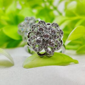 1 Piece Imported Elegant Moveable Floral Cluster Ring with Sparkling Zircon Detailing ?? | Luxurious Design Ring | Adjustable Ring | Ring For Girls & Women ? - Image 5