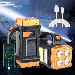 HB-2678 Solar LED Flashlight Portable USB Rechargeable Flashlight COB Torch Light Powerful Solar Light for Camping - Image 3