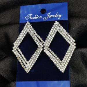 Imported Earrings In Multiple Design | Tarnish-Free Diamond-Shape, Heart Fringe, Long Heart Fringe, Radiant, Diamond Cascade Design Earrings| Luxury Look Artificial Earrings | Girls Earrings | Women Earrings ( Silver ) - Image 2