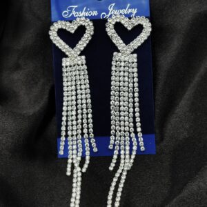 Imported Earrings In Multiple Design | Tarnish-Free Diamond-Shape, Heart Fringe, Long Heart Fringe, Radiant, Diamond Cascade Design Earrings| Luxury Look Artificial Earrings | Girls Earrings | Women Earrings ( Silver ) - Image 5