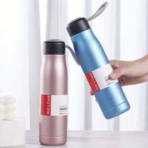Stainless Steel Insulated Vacuum Water Bottle 550ml, Cola Shape, Leak Proof, with Strong Rope Cap | Hot & Cold Portable Thermos Water Bottle Thermo Mug Stainless Steel Vacuum Flask Mug Insulation Cup (Random Color) - Image 4