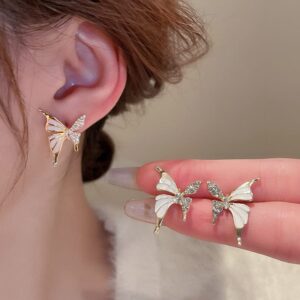 Luxury Niche Elegant Dual Tone Zircon Butterfly Stud Earrings for Women Fashion | Luxury Look Artificial Earrings | Women Earrings (Silver & Golden) - Image 4