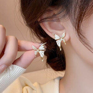 Luxury Niche Elegant Dual Tone Zircon Butterfly Stud Earrings for Women Fashion | Luxury Look Artificial Earrings | Women Earrings (Silver & Golden) - Image 2
