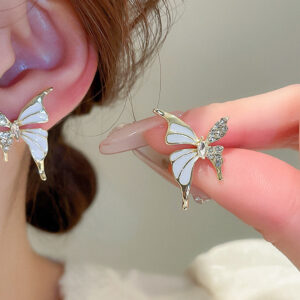 Luxury Niche Elegant Dual Tone Zircon Butterfly Stud Earrings for Women Fashion | Luxury Look Artificial Earrings | Women Earrings (Silver & Golden) - Image 1