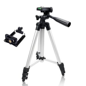 Pack Of 03 3.5 Feet Adjustable Tripod Stand for Mobile Phones and Cameras with Mobile Holder, Portable DSLR Stand for Vlogging, Universal Silver Model 3110 and Bag - Image 1