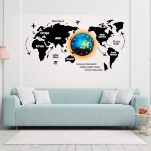3D Wooden World Map With Esthetic Dial Wall Clock? | Best Quality Wall Clock For Home Decor | Home Decor Clock 40 inch - Image 2