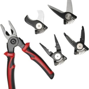 5 in 1 Portable Tool Steel Wire Cutters, 5 Replaceable Heads, Anti Slip TPR Handle, Combination Pliers for Leather Plastic Thin Metal Cutting, Bending, Trimming - Image 1