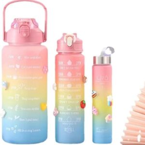 3 pieces Water Bottles | Colorful Motivational Sports Water Bottle with Time Marker Plastic Frosted Water Cup Outdoor Fitness Water Bottles (Random Color) - Image 2