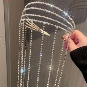 Full Rhinestone Long Tassel Headband For Women Multilayer Flashing Crystal Hairband Party Hair Accessories - Image 5